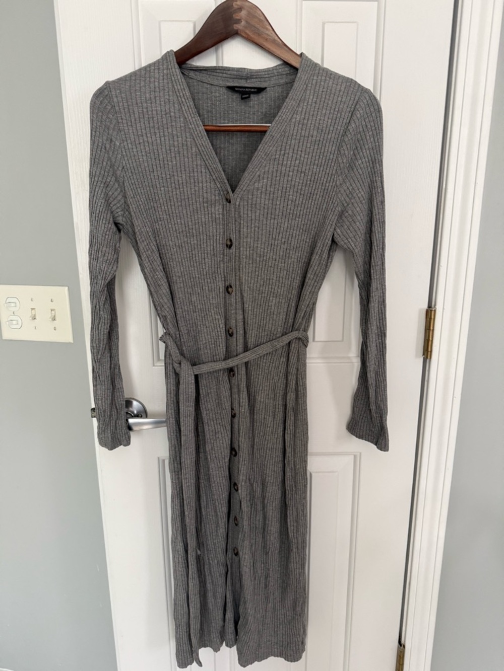 Banana Republic Ribbed Button-Front Long Sleeve Dress/Cardigan - Gray